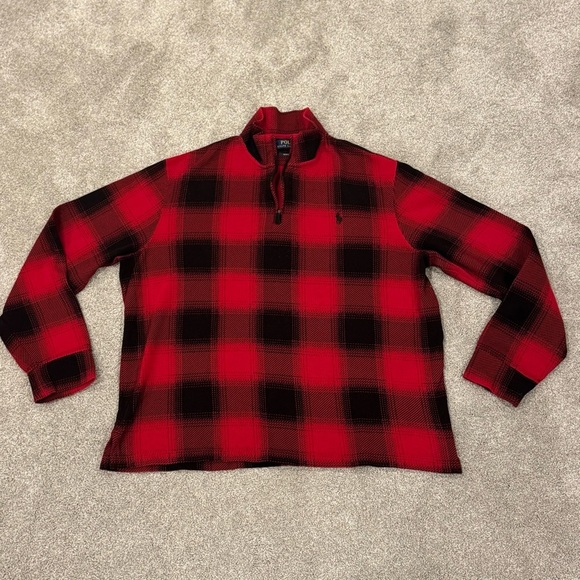 Polo Ralph Lauren Men Red Black Buffalo Plaids Quarter Zip Sweater Size Large - Picture 5 of 12